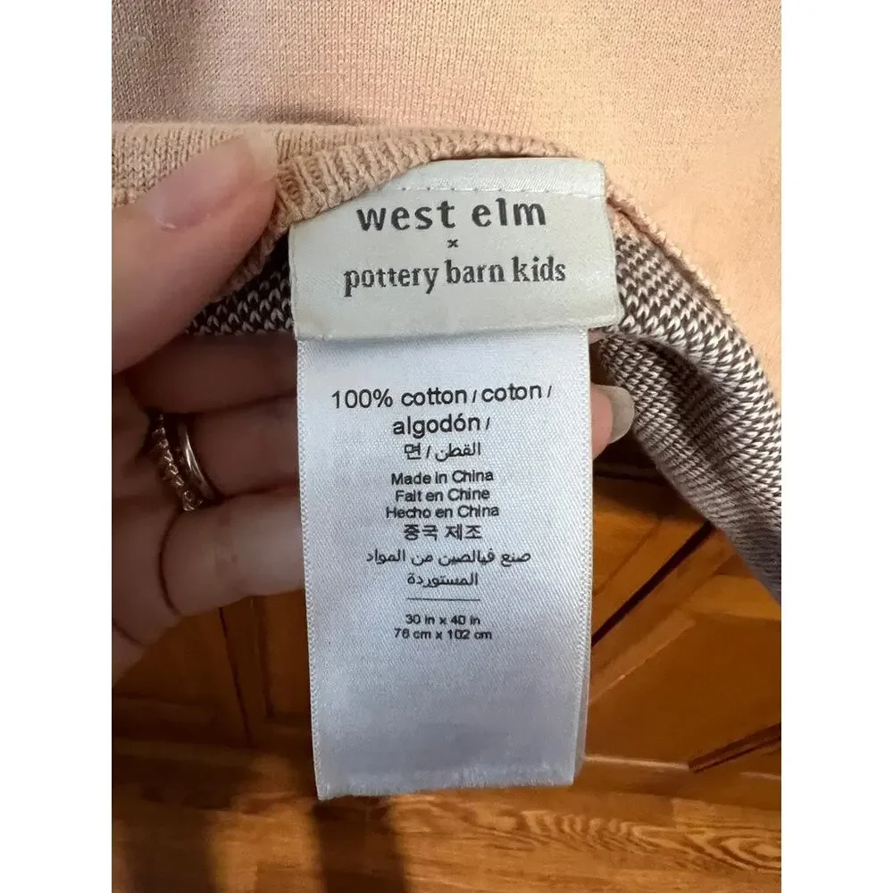 West Elm x Pottery Barn Kids Zebra Knit Throw Blanket Tan Brown 30x40 Cotton